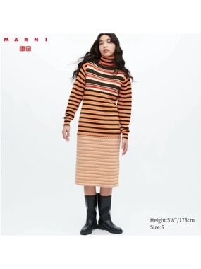 Uniqlo Marni Orange and Black Striped Midi Dress. Size: M.